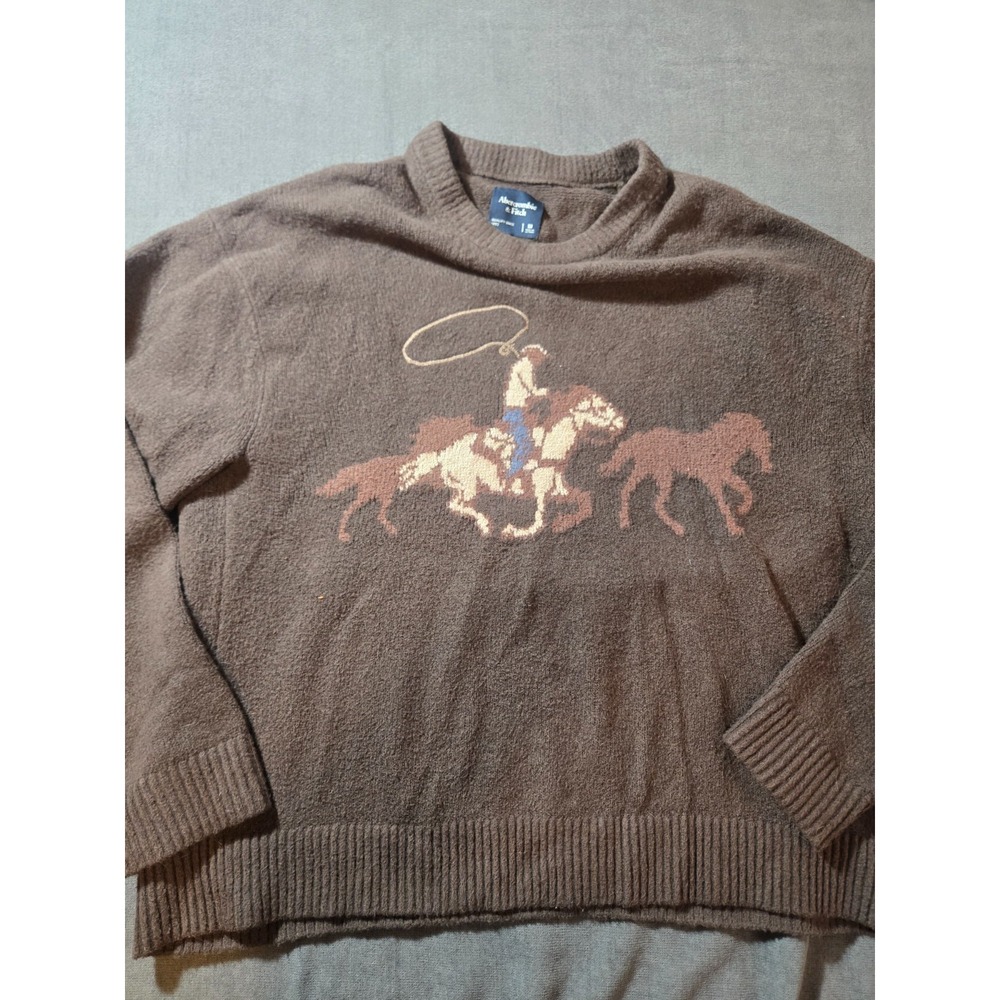 Abercrombie & Fitch Sweater Horse Rodeo Western Cowgirl Brown Medium Oversized